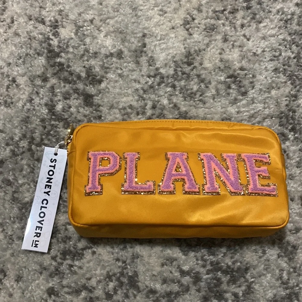 Stoney Clover Lane Plane Travel Pouch yellow orange gold cosmetic bag - Picture 2 of 5